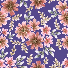 Möbelaufkleber Seamless floral pattern. Watercolor. Beautiful seamless watercolor illustration wild blooming floral pattern. Delicate flowers. Ornament for clothes, textiles, interior, gift wrapping, postcards © Elli