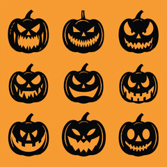 set of halloween pumpkins, jack-o-lantern, vector art