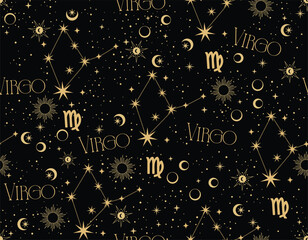 VIRGO zodiac star seamless pattern. VIRGO sign symbol stars Vector EPS10