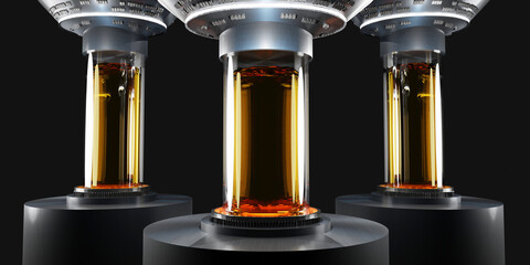 A glass tube capsule containing cryogenic liquid The capsule stores the body for long term sleep Hibernation of the cryogenic capsule Hibernation sci-fi teleport cryopod science technology Cryopod © nana