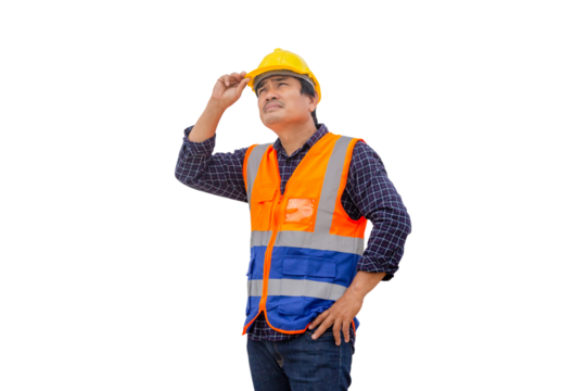 Engineer checking project at building site, Foreman worker in hardhats on construction site