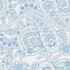 Fototapeta na wymiar Floral seamless pattern with paisley ornament. Vector illustration in asian textile style 