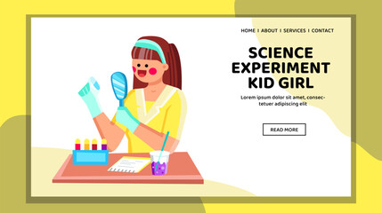 curiosity science experiment kid girl vector. explore nature, children outside, environment learning curiosity science experiment kid girl web flat cartoon illustration