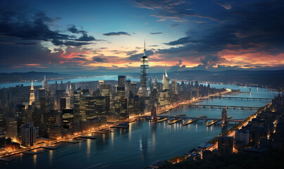 Fototapeta na wymiar Urban landscape, night city view from above.