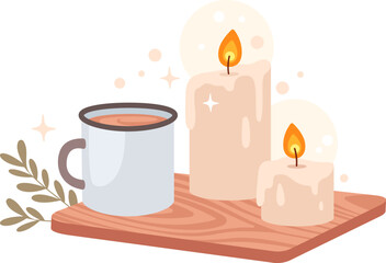 Hot Drink With Candles Hygge Composition