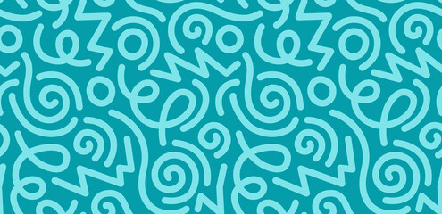 Seamless geometric pattern with doodle elements. Vector abstract purple background