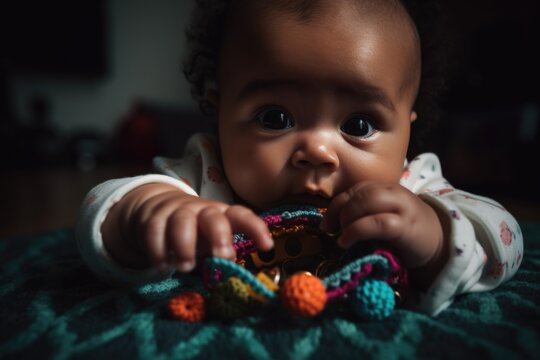 An infant reaching and grabbing toes. Motor skill development. Developmental milestones. Generative AI