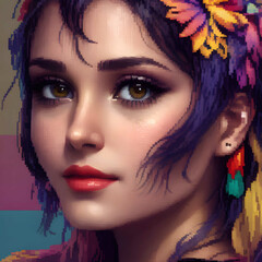 a colorful portrait of a beautiful woman.