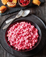 cranberry creamy salad with marshmallows, top view