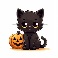 cute black kitten with pumpkin