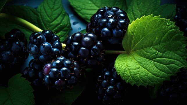 Blackberry banner. Blackberry juicy background. Close-up photo of berries. Background on the desktop.