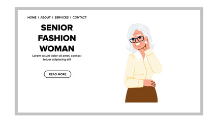 happy senior fashion woman vector. dress female, elegant elderly, portrait flowers happy senior fashion woman web flat cartoon illustration