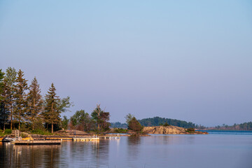 Fototapeta na wymiar A New Day Begins on the Craggy Georgian Bay Coast at Tay, Ontario