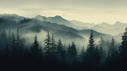 Selbstklebende Fototapete Morgen mit Nebel foggy forest from above