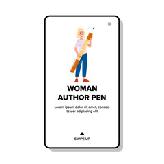 hand woman author pen vector. book business, write notepad, writer office hand woman author pen web flat cartoon illustration
