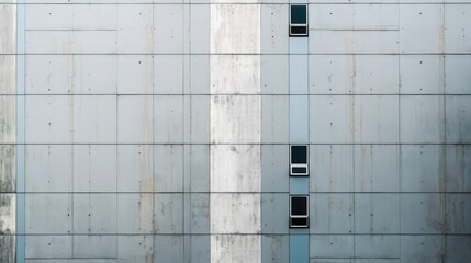 Cold grey concrete facade, characterless modern urban architecture, brutalist minimalism, lifeless design, tiny windows, orange rust stains - generative ai 