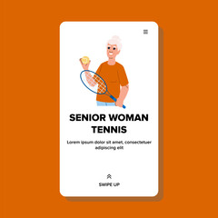 activity senior woman tennis vector. sport training, sportswear outdoors, racket fit activity senior woman tennis web flat cartoon illustration