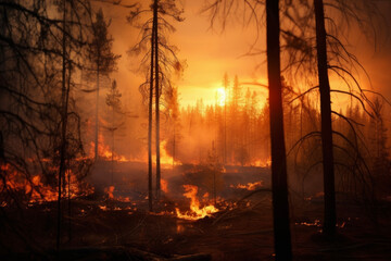 The status of a forest fire. The background of the hot and burning flame. A disaster prevention concept suitable for natural disasters and weather.