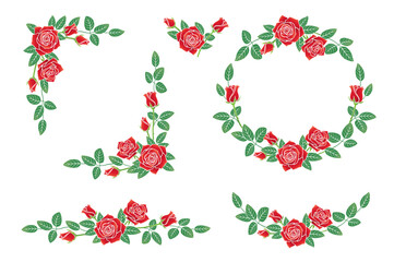 赤いバラの花　イラスト　フレームセット
