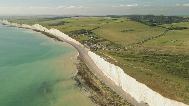 Aerial footage of Birling gap, amazing Seven sisters in East Sussex, UK