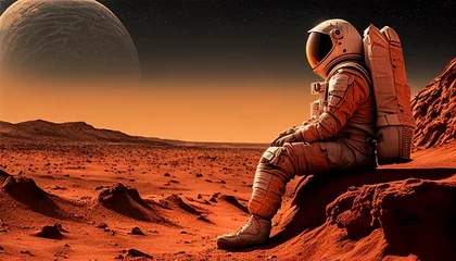 Foto auf Acrylglas Backstein 火星に降り立った人物のイラスト