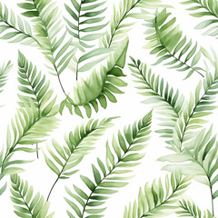 Seamless watercolor pattern of green fern leaves