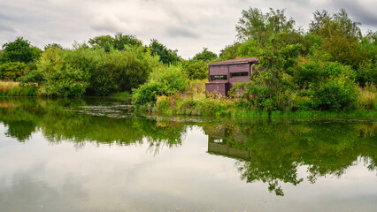 Bird Hide at Branton Lakes, a Nature Reserve which was constructed from a former mineral quarry,...