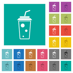 soft drink with straw outline square flat multi colored icons