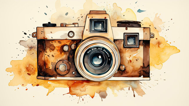 Camera watercolor illustration on white background