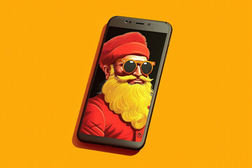 man merry year phone christmas smartphone holiday cell claus santa mobile. Generative AI.