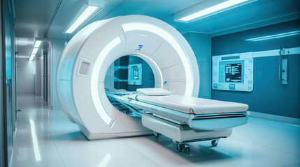 Advanced MRI or CT scan medical diagnosis machine in the futuristic hospital