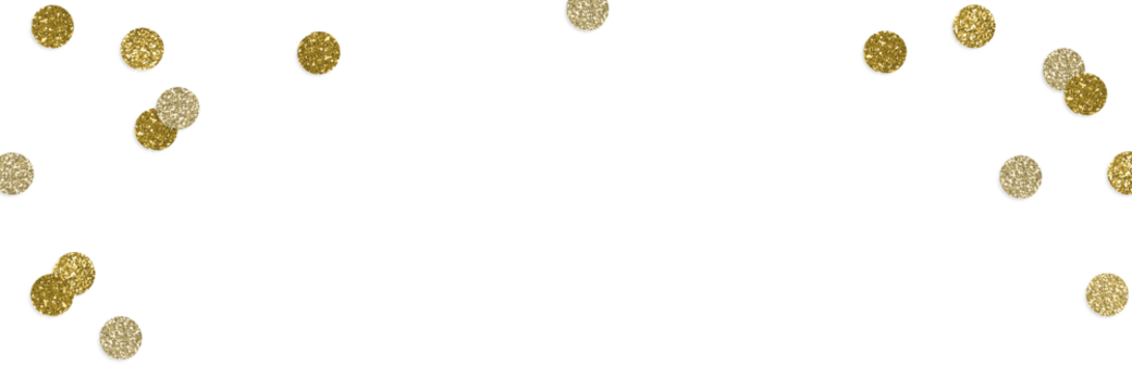 Happy New Year or birthday festive composition. Golden glittering round confetti isolated on background. Celebration, party concept. Sparkling metallic texture. Flat lay, top view. Empty copyspace