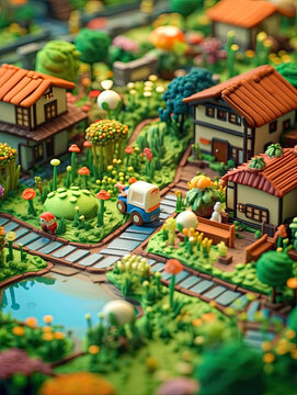  Miniature Model Village with Colorful Trees and Houses,small house in the garden,Miniature Pocket Village Toys, Shift Camera, Pocket Toys Models