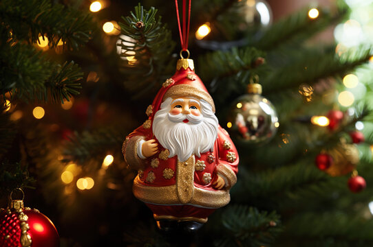 Photo of Santa Claus ornament on the Christmas tree