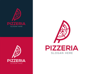 Initial letter P with pizza logo design vector illustration inspiration - obrazy, fototapety, plakaty