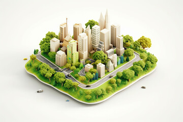 isometric city concept with buildings, roads and parks. 3d rendering