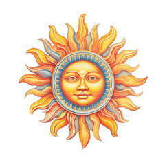 A Vintage Sun Illustration isolated on a transparent background - Generative AI