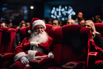 Photo of Santa Claus in the cinema - obrazy, fototapety, plakaty