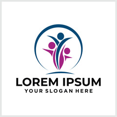 Happy people logo template. Fun human of tree vector design. Colorful person logotype