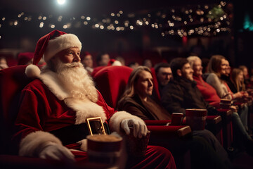 Photo of Santa Claus in the cinema - obrazy, fototapety, plakaty