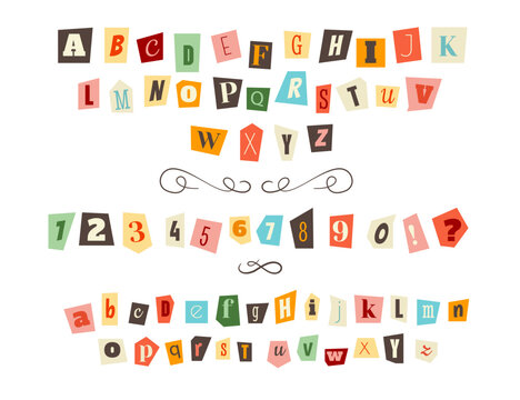 Anonymous clippings font color criminal alphabet letters cut from newspapers and magazines set