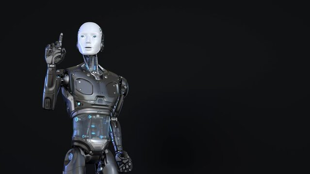 Humanlike robot talking and gesturing. 3D animation