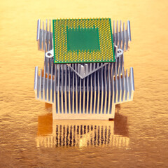 Chipset and heatsink for computer. electronic component of computer technology. computer industry