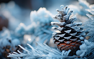 pine cone on snow close up - Powered by Adobe