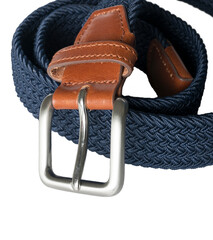 Men's stylish braided belt with metal buckle and natural leather elements.