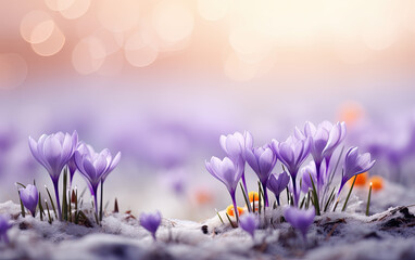 Close up of crocus flowers, crocus background 