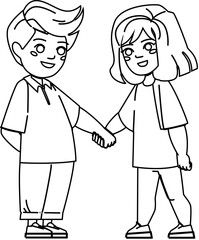 kid couple friendship vector. child family, love happy, boy nature, fun summer, together holiday kid couple friendship character. people black line illustration