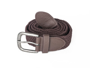 Men's stylish braided belt with metal buckle and natural leather elements.