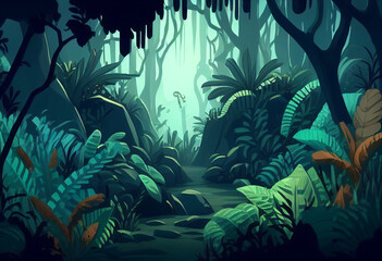 Fototapeta na wymiar Mountain forest jungle trees cartoon background generative ai