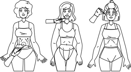 face belly surgery vector. mother kid, parent daughter, child home, family education, school learning face belly surgery character. people black line illustration